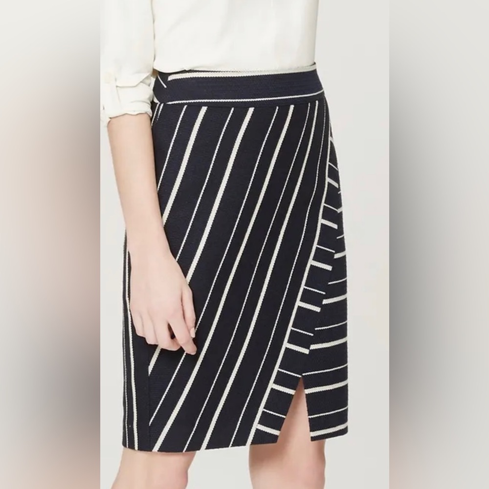 LOFT Striped Faux Wrap Pencil Skirt